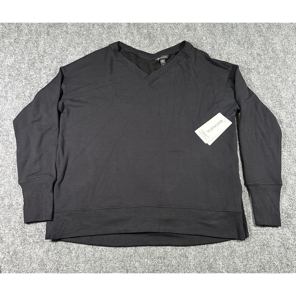 Athleta Women's Large Black Coaster Luxe V Neck Sweatshirt Soft Brushed NWT